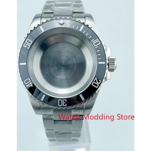 High Quality 300M Tested WR Sapphire Crystal SUB Style Watch Case With Bracelet Fit NH35 NH36 Movement Ceramic Bezel