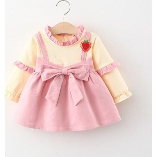 Baby Girl Dresses Strawberry Dress Long Sleeve Big Bow Autumn Winter Toddler Girl Dress Fall Clothes for Kids Drop Shipping