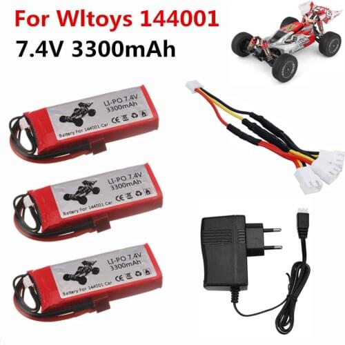For Wltoys 144001 car 2s 7.4 V 3300mAh Lipo battery Charger Set with T Plug for Wltoys 1/14 144001 RC car boat Lipo battery