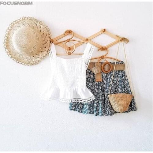 FOCUSNORM 2-7Y Holiday Girls Clothes Sets 2pcs Lace Sleeve Pullover T Shirts Tops Flowers A-Line Skirts