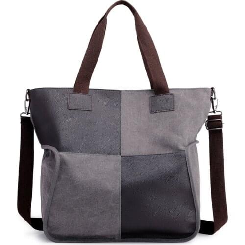 The womans canvas bag, Popular casual fashion hand cross-body bag, Joker splicing collision color shoulder bag female
