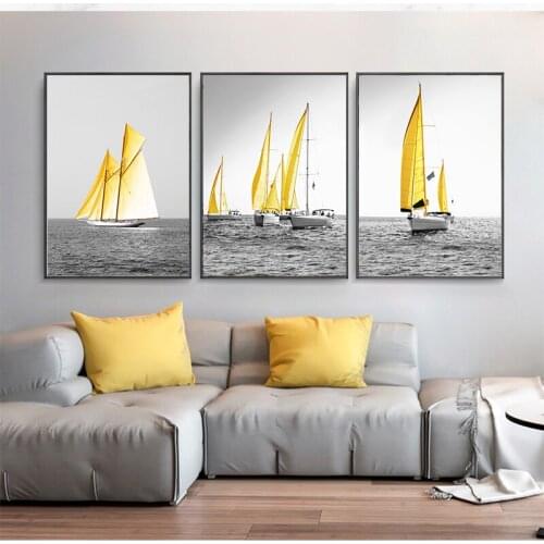 Sailing Yellow Boats Canvas Painting Seascapes Wall Pictures For Living Room Nordic Posters And Prints Decorative Office Decor