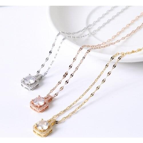 Korean Version Of Simple Diamond Rose Gold Necklace For Women Jewelry Accessories Fashion Christmas Gifts For The New Year