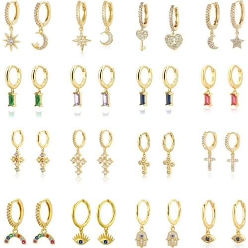 Fashion Gold Silver Color Colorful Rainbow Zircon Hoop Earrings For Women Demon Eye Gift Face Drop Earrings Jewelry Wholesale
