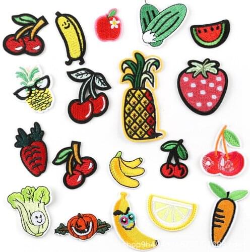 Cartoon Fruits Appliques for Clothing Vegetables Watermelon Embroidery Patches Apple DIY Iron-On Patches for Children Hat