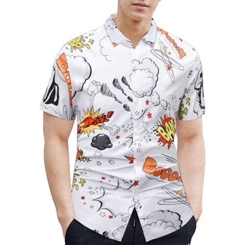 Summer New Style Foreign Trade Graffiti Printed Flower Mens Loose Casual Lapel Cardigan European Size Short-Sleeved Shirt