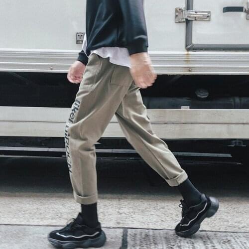 Outdoor 2021 Spring Autumn cotton letter printed young men hip hop elastic waist loose cargo pants men student overalls trousers