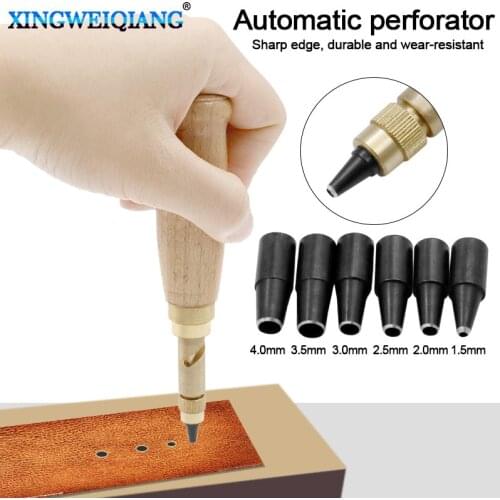Leather Punching Tool set 6 Size Tip 1.5-4mm Auto Removable Belt Hole punch Multifunctional carving Book Drill Sewing