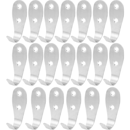 Clothes Handbag Wall Mount J Shaped Stainless Steel Hook Hanger 20pcs