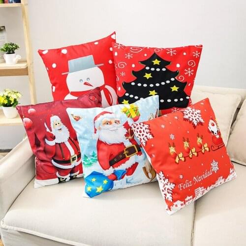 Cushion Cover Merry Christmas Santa Claus Home Xams Bells Gifts Snowman Decorative Pillows Cover Nordic For Sofa Funny Elk