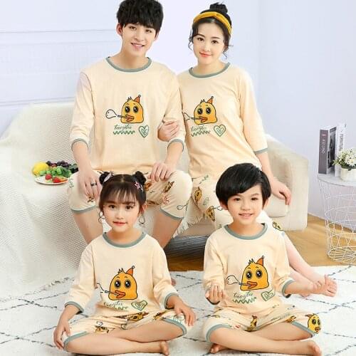Newest Casual Family Matching Pyjamas Set Cartoon Cattle Kids Sleepwear Nightwear Family Fashion Pajamas Outfits Summer Clothes