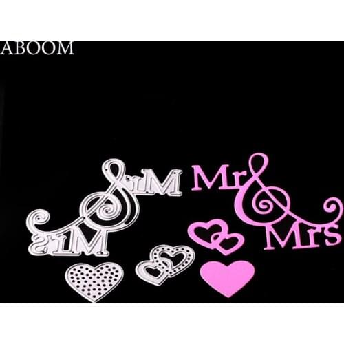 ABOOM New Embossing Steel Mr Mrs Love Heart Cutting Dies Stencil DIY Scrapbooking Card Album Photo Painting Template Metal Craft