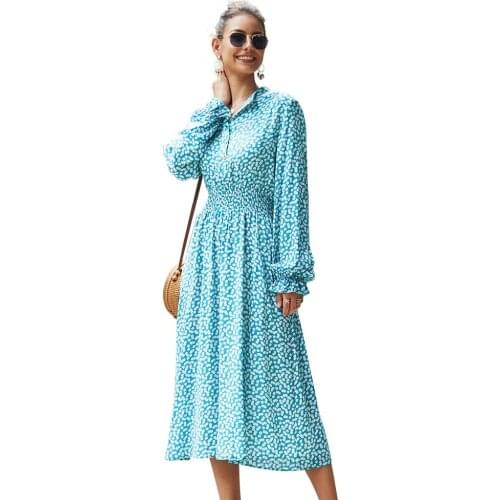 2020 spring and summer new floral long sleeve shirt dress