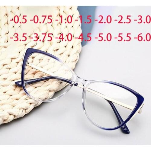 Cat Eyes Finished Myopia Glasses Women Men Cat Eye Nearsighted Eyewear Student Glasses with Diopters Minus -1.0 -1.5 -2.5