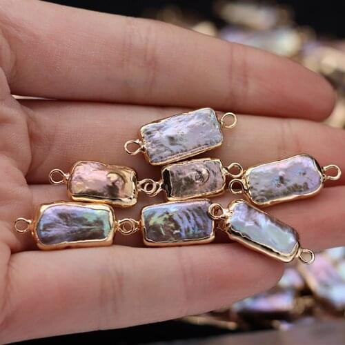 Natural Freshwater Pearl Pendants Rectangle Double Hole Connector Charms for Jewelry Making DIY Bracelet Necklaces Accessories