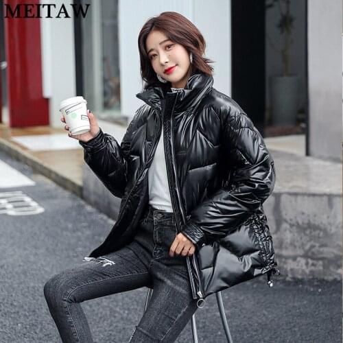 Plus Size Women Glossy Down Coat Casual Korean Long Sleeve Zipper Solid Loose Outerwear Tops 2021 Winter Thick Warm Down Jacket