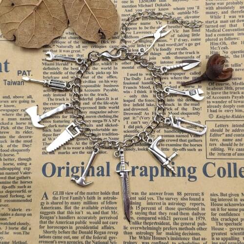 Retro Silver Plated Hammer Axe Wrench Electric Drill Screwdriver Labor Tool Brooch Men Male Father Grandpa Gift CW013-014