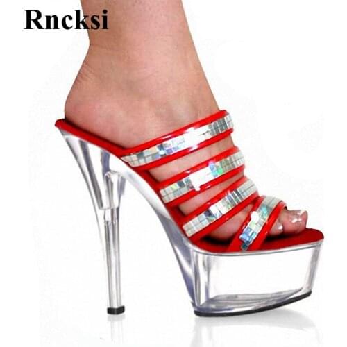 Rncksi New Girls Flowers 15cm High Heel Sexy Women Slippers Peep Toe Dance Clubbing Pole Dance Party Shoes Slippers