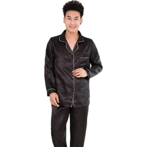 Silk Satin Men Pajamas Set Fashion Sleepwear Couple Solid Color Long Sleeve Suit