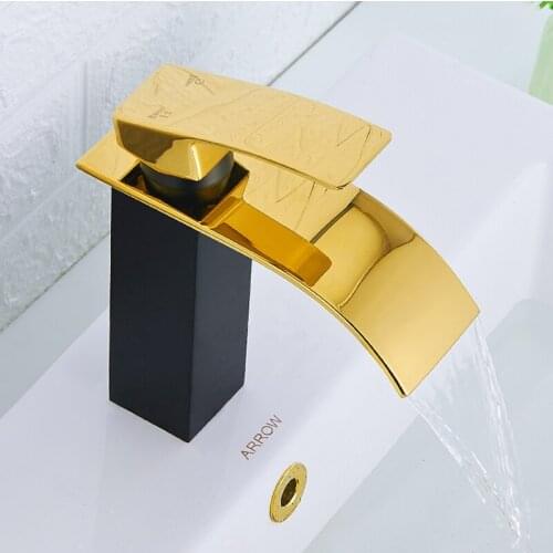 Bathroom Basin Faucets Brass Sink Mixer Tap Hot & Cold Lavatory Crane Deck Mounted Single Handle Waterfall Faucets Black/Gold