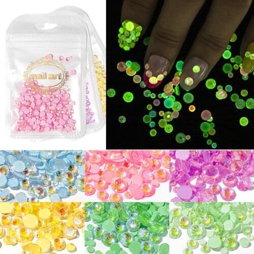 350Pcs Luminous Flat Nail Drill Mixed Size Set Fluorescent Rhinestones Can Be Used for DIY Decorative Manicure Phone Accessories