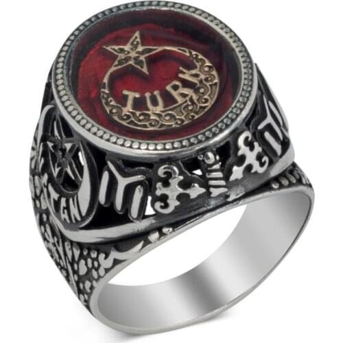Turkish Men Ring Crescent Star Style Ring Kayi Tribal Motif Ring Men Silver Ring 925 Sterling Silver