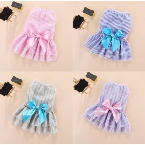 Bow Skirt Dog Clothes Dress Dogs Clothing Pet Outfits Stripe Small Cute Spring Summer Yorkies Print Blue Girl Ropa Para Perro