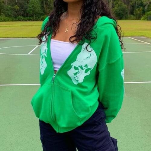 Women E-Girls Zip Up Hoodie Y2K Aesthetic Long Sleeve Sweatshirt Top Vintage Graphic Gothic Jacket Streetwear