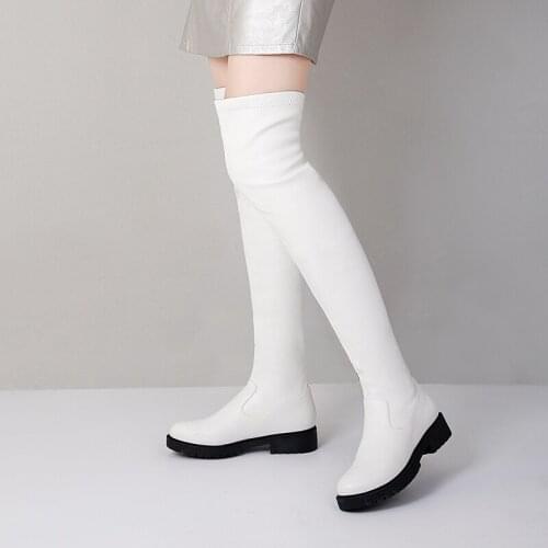 Ladies Slim Elastic Over-the-knee Boots Spring Autumn Fashion Slip On Womens Shoes Comfortable Low Heel Round Toe Long Boots