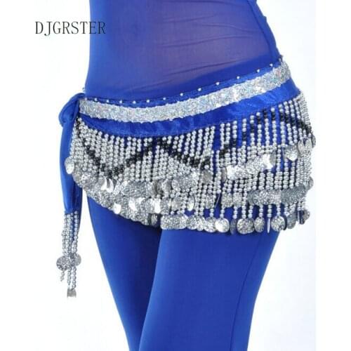 Belly Dance Skirt Costumes New Women Belly Belt Three Layer Wave 258Coin Genuine Chiffon Scarfs Skirt Hip Wrap Waist Chain