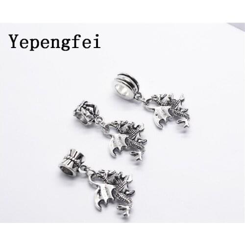 10pcs Dragon European Bead Vintage Silver Charms fit for pandora style Bracelets Necklace DIY Metal Jewelry Making JA600013