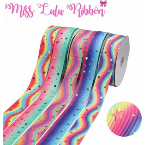 2"50mm Little Star Rainbow Foil Gradient Color Printed Grosgrain Ribbon DIY Hair Bowknots Christmas Party Decor 50yards/roll