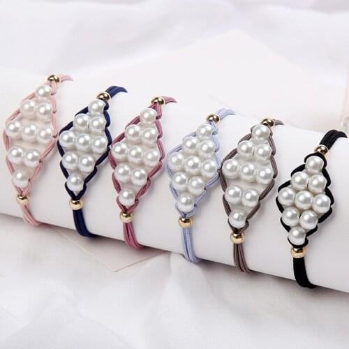 240pcs/lot DIY Simple Multi Fabrics Pearl Hair Band Handmade Tie Knot Rubber Band Hair Styling Tools Accessories HA1339