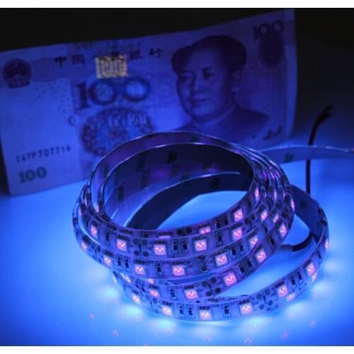 16.4ft 5M UV Ultraviolet led strip 5050 SMD Purple 300 LED Flex Strip Light IP65 Warterproof IP20 not waterproof 12V(60 LED/m)