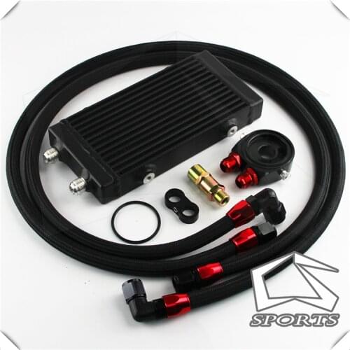 9.5"x5.5"x1.58" core Universal Small Dual Pass Bar & Plate Oil Cooler + Flat Filter Adapter Hose Kit