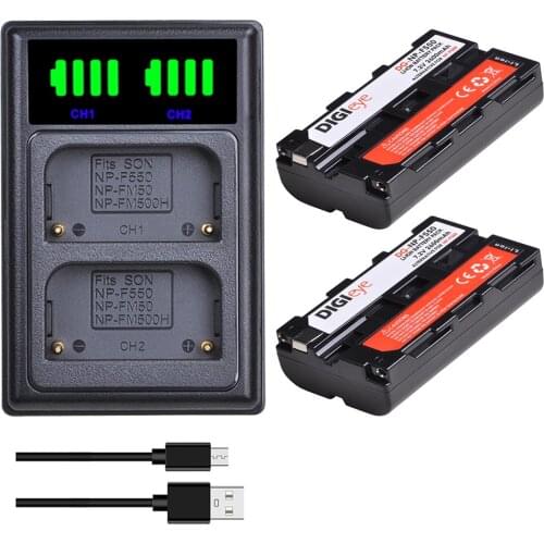 2Pcs NP-F550 NP-F330 NP-F530 NP-F570 NP-F730 NP-F750 Battery + LED Dual Charger Type C for Sony CCD-SC55 CCD-TRV81 MVC-FD81