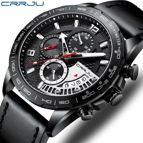 Men Watches 2020 New CRRJU Top Brand Luxury Quartz Mens Wristwatches Leather Military Date Male Clock Relogio Masculino