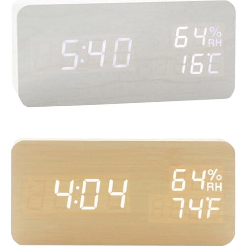Wood Block LED Digital Clock Night Lights Smart Adjustable Fashion Multifunction Electronic Alarm Clocks Desktop Clocks
