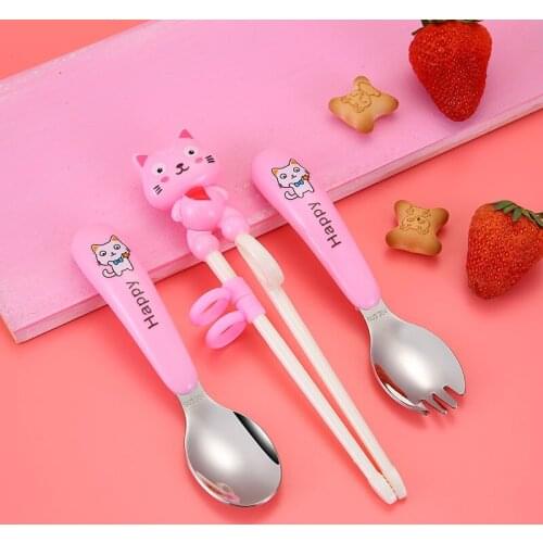 Baby Gadgets Tableware Set Children Utensil Stainless Steel Toddler Dinnerware Cutlery Cartoon Infant Food Feeding Spoon Fork