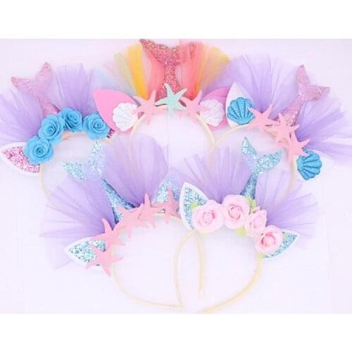 1Pcs Kids Mermaid Headband Glitter Hairband Starfish Mermaid Hairband for Girls Party kids hair tie birthday party decorations