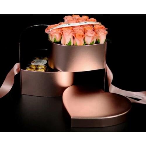 Heart Shaped Double Layer Rotate Flower Chocolate Gift Box DIY Wedding Party Decor Valentine Day Flower Packaging Case SN137