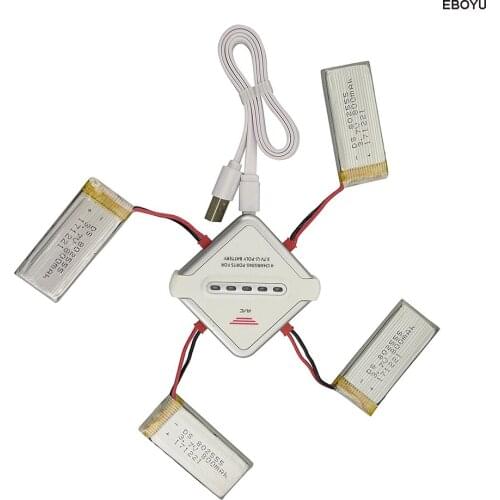 EBOYU 4PCS 3.7V 800mAh JST Connector Lipo Battery + 4-in-1 Balance Charger for DFD F181 F163 H12C H12W RC126 RC Quadcopter Drone