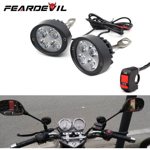 1 Pair Motorcycles Headlight 6000k White Super Bright 4 LED Working Spot Light Motorbike Fog Lamp 3000LM LED Scooters Spotlight