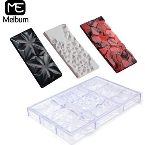 Meibum 3 Cavity Polycarbonate Chocolate Mold 90g Edelweiss Geometric Diamond Block Candy Baking Tools PC Plastic Dessert Mould
