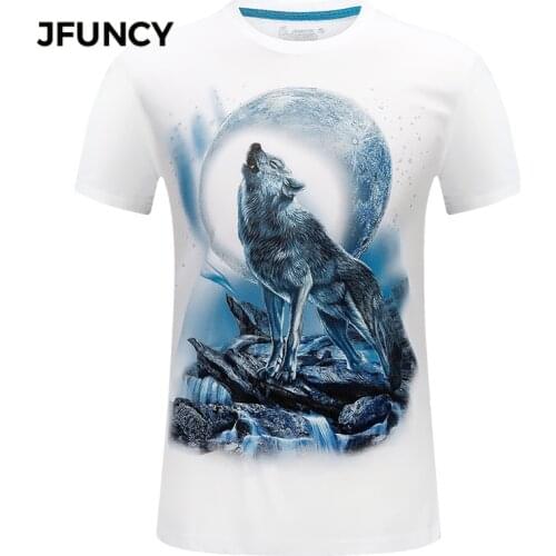 JFUNCY 3D Wolf Print Tshirt Men Graphic T Shirts Summer Short Sleeve Streetwear Male Tee Top Cotton Casual Gothic Man Clothing