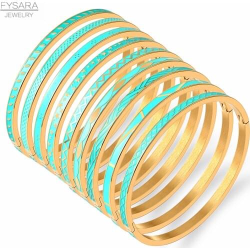 FYSARA 9 Style Geometric Shape Enamel Bangles For Women Thin Gold Bracelets Stainless Steel Wedding Party Bangle Trendy Jewelry