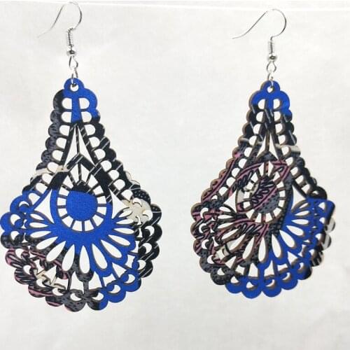 Good Quality Octagon Hollow Wood Earrings African Woman Printed wooden Earrings