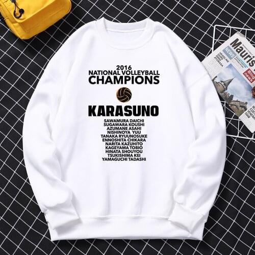 Karasuno Anime Haikyuu Clothing Mens Fashion Cartoons Sweatshirts Crewneck Pullover Hoodie Winter Warm Fleece Streetwear Unisex