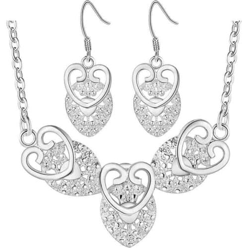 New 925 sterling Silver beautiful fine Elegant heart necklace earrings Jewelry sets for women fashion wedding party Holiday gift