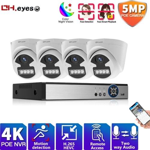 4K Video Surveillance Camera NVR Kit 4ch Nvr Set Security Camera System CCTV Poe Home AI Face Recognition Two Way Audio 5MP